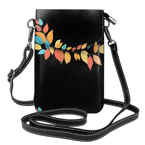 Sac portable femme en cuir à motif feuilles étui à rabat 19,3x12,4 cm