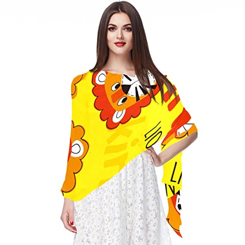 Écharpe mousseline de soie Lion-01 haut de gamme dessin main