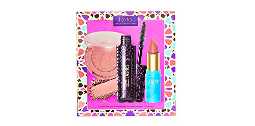 TARTE Precious Picks Color Set: Amazonian Clay 12-Hour Blush in Ornate (rosy coral), Color Splash Lipstick in Surf’s Up (mauve), Lights, Camera, Lashes 4-in-1 Mascara (black)
