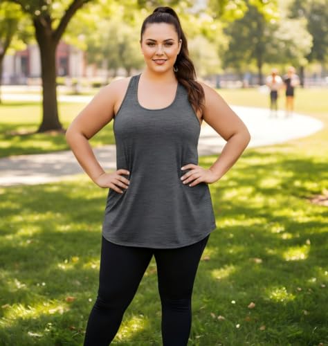 Image of ForHailey Women's Plus Size Cross Back Workout Tank Tops Athletic Shirts