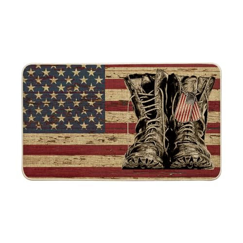Artoid Mode American Flag Freedom Veteran Military Boots Doormat, 4th of July Memorial Day Patriotic Liberty Low-Profile Yard Floor Switch Mat for Indoor Outdoor 17 x 29 Inch