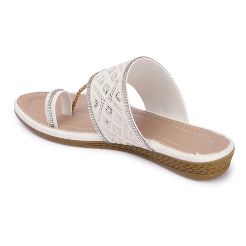 Image of KKF Women Fancy Kolhapuri Flat Chappal Sandals Ladies Slipper for Party & Occasions 3 to 8 Sizes
