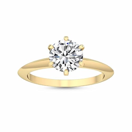 PERSONNALISE JEWELEL IGI 2.0 Carat Rond Excellente Coupe en Laboratoire Diamant Solitaire Cultivé Couteaux Bord Couteau Bague de fiançailles en or jaune 14 carats pour femme, D-VVS2, diamant de