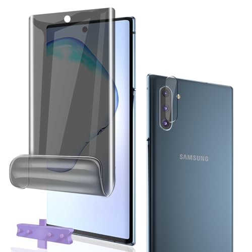 Phlleyaa Protector de Pantalla para Galaxy Note 10,Anti Espía TPU Película Protectora 1 Pack y Protector de Lente de Cámara 1 Pack,Fácil de Instalar Pantalla para Galaxy Note 10 Vidrio Templado