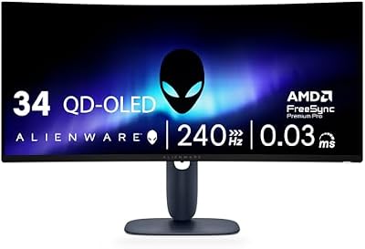 Alienware 34 240Hz QD-OLED Curved Gaming Monitor - AW3425DW - 34.2-inch WQHD (3440 x 1440) 0.03ms Display, 1800R Curve, AMD FreeSync Premium Pro, VESA AdaptiveSync, DisplayHDR TrueBlack 400
