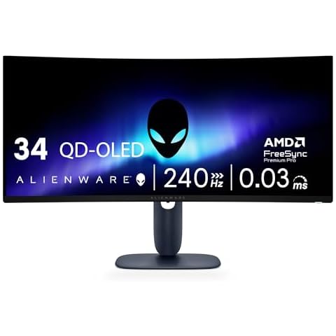 Alienware 34 240Hz QD-OLED Curved Gaming Monitor - AW3425DW - 34.2-inch WQHD (3440 x 1440) 240Hz 0.03ms Display, 1800R Curve, AMD FreeSync Premium Pro, VESA AdaptiveSync, VESA DisplayHDR TrueBlack 400 Cover