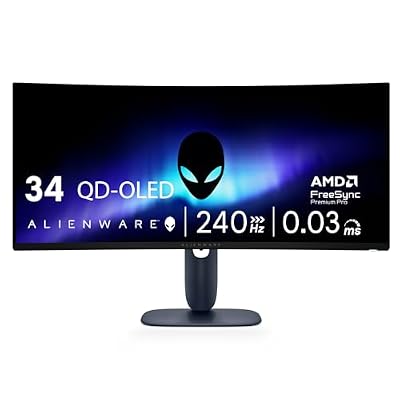 Alienware 34 240Hz QD-OLED Curved Gaming Monitor - AW3425DW - 34.2-inch WQHD (3440 x 1440) 0.03ms Display, 1800R Curve, AMD FreeSync Premium Pro, VESA AdaptiveSync, DisplayHDR TrueBlack 400