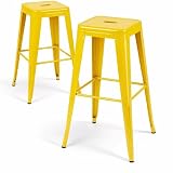 SOLEGGIAHOMIA Daisy Yellow Metal Bar Stools Set of 2, 30' Cheerful Bar Height Stools, Bright Yellow Stackable Outdoor Stools, Portable One-Piece Steel Furniture for Sunroom & Deck