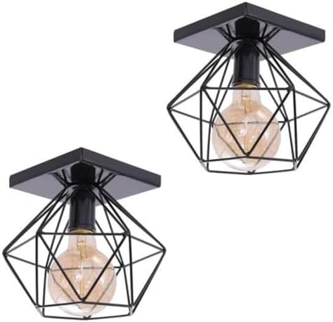 Kit 02 Lustre Luminária Plafon Quadrado Diamante Aramado (Preto) ...