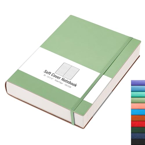 AHGXG Lined Journal Notebook - 320 Numbered Pages Leather Journal for Women, 100gsm Thick College Ruled Paper, Large B5 Softcover Journal for Writing Work School, 7.6'' X 10''-LightGreen