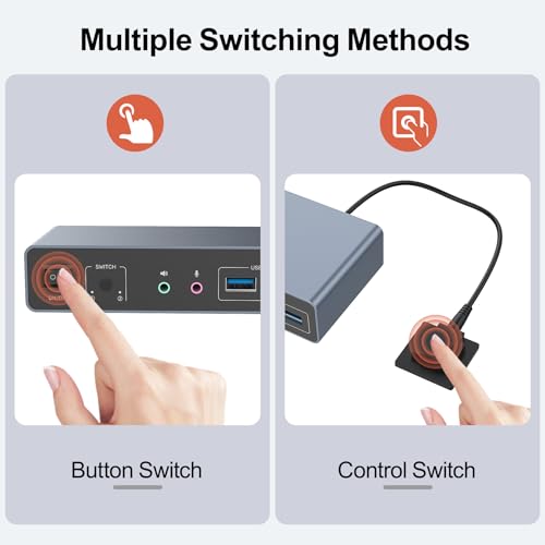 Alxum Displayport HDMI KVM Switch 2 PC 2 monitory z dźwiękiem i mikrofonem – 4K przy 60 Hz 3 porty USB 5 Gb/s obsługa trybu rozszerzenia/lustra zawiera sterowanie pulpitem