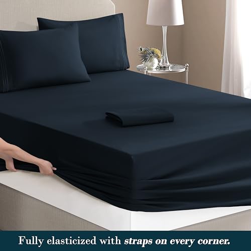 Image of Mocassi Luxury 6-Piece Sheet Set, Ultra Soft 1800 Premium Hotel Quality Microfiber Sheet Set, Fits Mattresses Up to 18 to 24 Inches Extra Deep Pocket - Breathable and Secure Fit, Full, Black