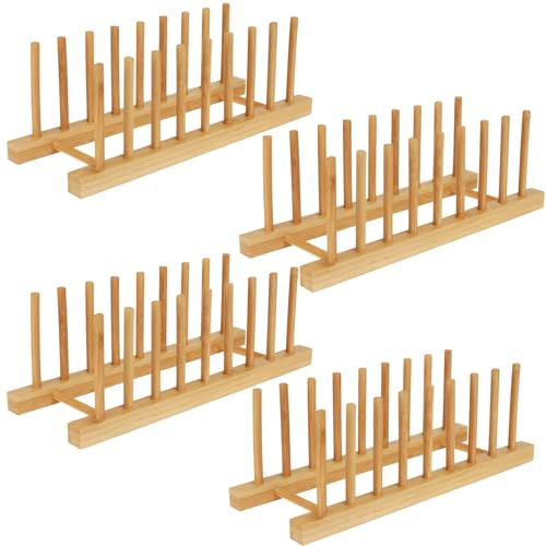 Yuixoseu 4 Pcs Bamboo Wooden Dish Drying Rack, Plate Organizer for Cabinet Space Saver and Kitchen...