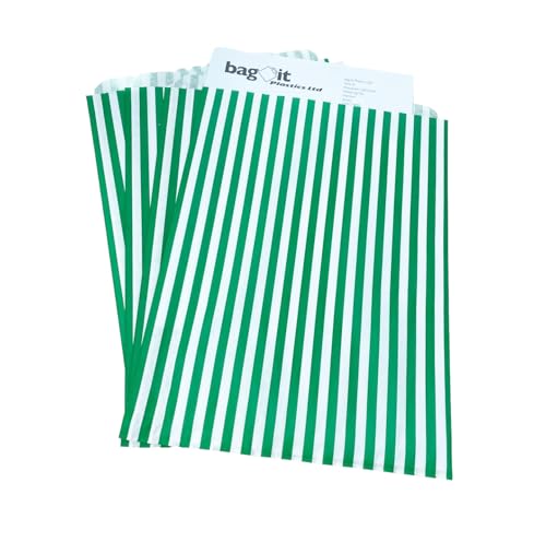 Bag It Plastics Candy Stripe Paper Sweet Bags Green 10 x 14 Pack of 50 Multi-purpose Wedding Occasion Type