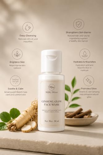 Image of Ginseng Glow Face Wash with Niacinamide, Hyaluronic Acid, Kojic Acid, Vitamin C & Gluton | Acne Control, Oil Balance & Brightening | 30 ml