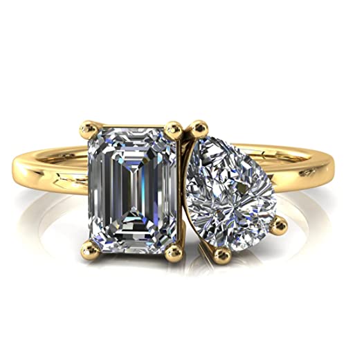 Emerald & Pear Cut Toi Et Moi Moissanite Engagement Rings