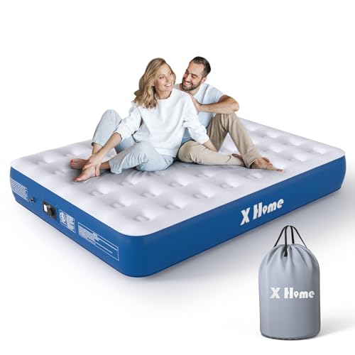 X Home Colchón de Aire Queen con Bomba integrada, colchón Inflable de 13 Pulgadas con tecnología dinámica de Bobina de Flujo de Aire para Campamento Interior, Invitados, Viajes portátiles,