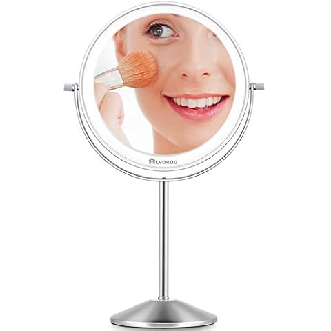 ALVOROG Makeup Mirror Rechargeable with 3 Color Lights Dimmable Touch Screen Intelligent Shutdown Vanity Mirror 1X/5X Magnifying Mirror with 72 LED Lights Cosmetic Mirror Tabletop 8 inch Cover