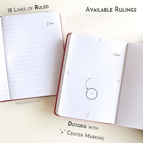 Image of NEORAH -A6 DOTTED | 368 Pages - 110 Gsm | PAGE A DAY JOURNAL (14.8 X 10.5 cm)-Hardcover Dot Grid Notebook |Back Pocket |3 Silk Book Mark - Completely HANDMADE for Journaling,writing - RED