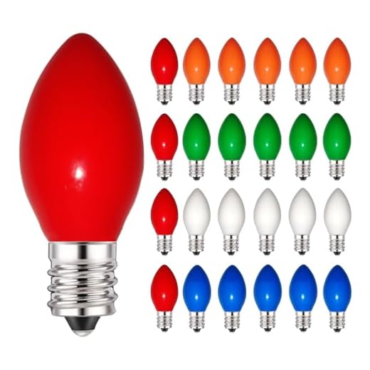 Wxuean Christmas Light Replacement Bulbs 25 Pack C7 Ceramic Multicolor Incandescent Lights Bulb, Outdoor String Light Bulbs for C7 Christmas Lights, E12 Candelabra Base, 5 Watt