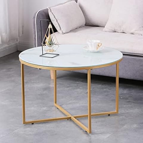 GOLDFAN Marble Coffee Table Round Glass Living Room Table Cover