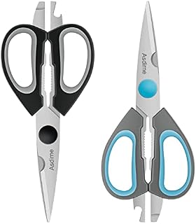 Asdirne Scissors, Kitchen Scissors with Sharp Stainless Steel Blades and Soft Handles, Great for Kitchen and Daily Use, 21.5cm, 2 Pcs (Blue,Black)