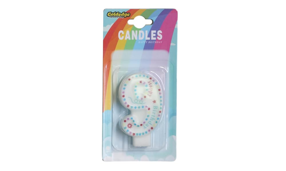 Goldedge Number 9 Happy Birthday Numeral Cake Topper Decoration Party Wedding Anniversary Candle (WHITE)