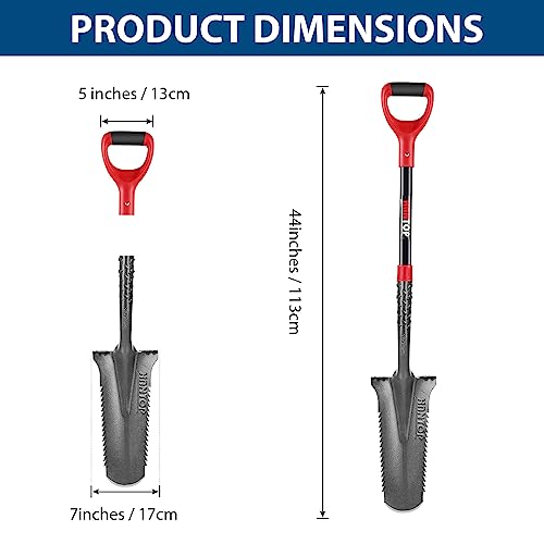 HANTOP Drain Spade Shovel - Trenching, Transplanting, Narrow, Serrated for Digging, 44 Inches
