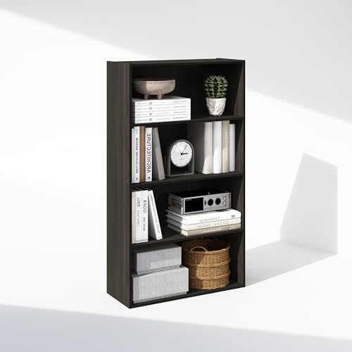 Image of Furinno Simple Book Shelf, 4-Tier Bookshelf, Bookcase with Open Shelf, 9.4 x 23.6 x 41.7, for Living Room, Bedroom, Home Office, Espresso
