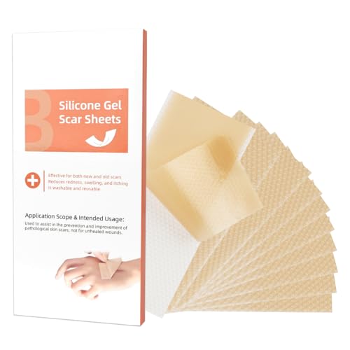 BUTBU 10 Peças Parches Cicatrizantes, 4 * 7,5CM Folhas de Silicone para Cicatrizes, Adesivo de Silicone Para Cicatrizes, para Cicatrizes Causadas por Cesárea, Cirurgia, Queimaduras, Queloides, Acne e