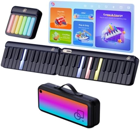 Popupiano Smart Piano Keyboard, 59 Keys Digital Piano for Beginners, Rainbow LED Lights & Free Apps, 256 Voices, 100+ Auto Chords, MIDI Support, Keyboard
