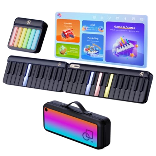 Popupiano Smart Piano Keyboard,59-Key Digital Piano for Beginners,Rainbow LED Lights&Free Apps,256 Voices,100+ Auto Chords,MIDI Support,Portable Piano Keyboard,Gift for Birthdays or Holidays