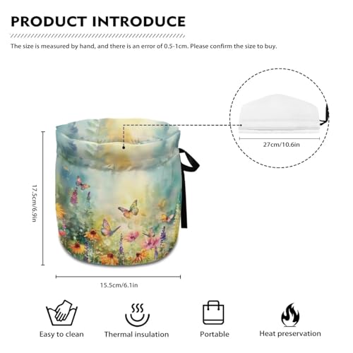 Image of Xoenoiee Butterfly Vibrant Flowers Print Tea Cozy Cotton Tea Cosy for Teapots Keep Warm Teapot Cover Insulated Kettle Cover for Home Kitchen Table Decor