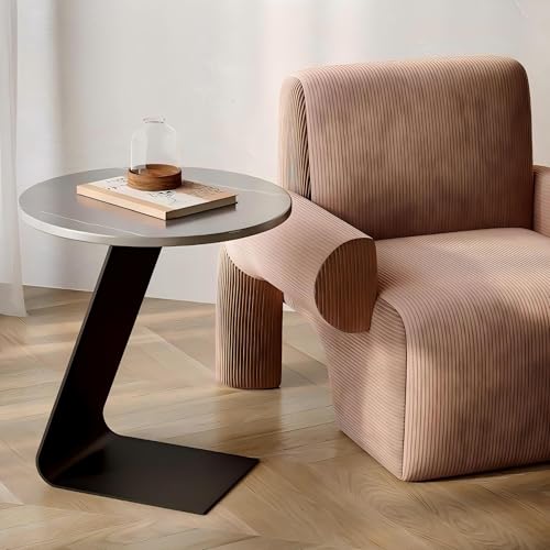 Mesa auxiliar gris en forma de C redonda para sofá y cama 40x55 cm 2