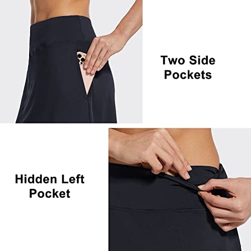 BALEAF Women's Skorts Skirts 20" Knee Length Long Golf Sports Casual Skirts Modest with Pockets Black Large