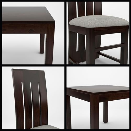 Image of Solid Sheesham Wood 2 Seater Dining Table Set with Cushioned Chairs for Dining Room | Living Room | Home & Office | Hotels Restaurant & Cafe (2 Seater, Walnut B)