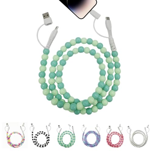4-in-1 Beaded Charging Cord&Fast Charging Cable 66w, Rightfavour Charger, Multipurpose Fast Phone Charger, Colorful Charger Cord, 3.3ft USB Cable Type C for iPhone for Samsung (Green)