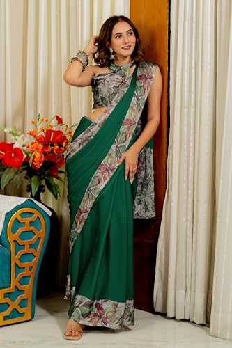Image of MIRCHI FASHION Women Saree Floral Printed Chiffon | Breathable Lightweight Summer Sari for Office and Daily Use with Unstitched Blouse (Available in 20 Styles)