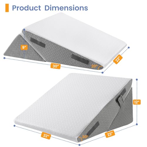 Image of Sasttie Wedge Pillow for After Surgery, Adjustable Bed Wedge Pillow Headboard for Acid Reflux, Sleeping, Neck & Back Support, with Removable Cover, Dark Grey & White