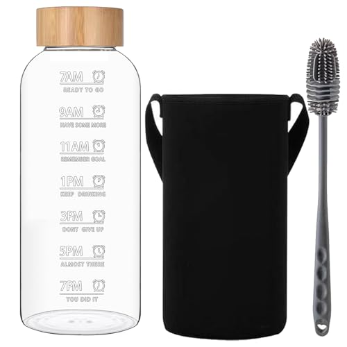 RNCKUUE Glass Water Bottle 2 Litre - 2l Large Borosilicate Wide Mouth Glass Drinking Bottles With Bamboo Lid RNCKUUE Glass Water Bottle 2 Litre - 2l Large Borosilicate Wide Mouth Glass Drinking Bottles With Bamboo Lid