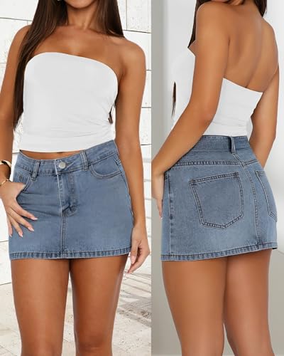 Women's Low Rise Stretchy Denim Skirts Sexy Comfy Mini Jean Skirt for Summer Casual Streetwear4