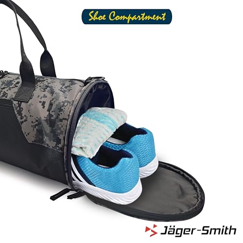 Image of Jager-Smith JSGB551(Black,Camouflage) Unisex Gym Bag with Shoe Compartment | Front Pocket with Bottle Holder