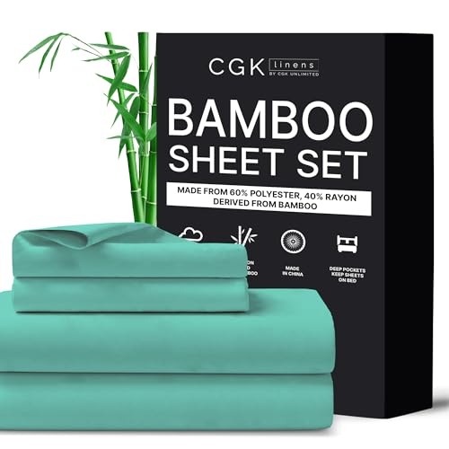 CGK Linens Twin Size Bed Sheet Set - Cooling & Breathable Bamboo Blend - 60% Polyester 40% Rayon Derived from Bamboo - Super Soft for Hot Sleepers - Deep Pocket - White
