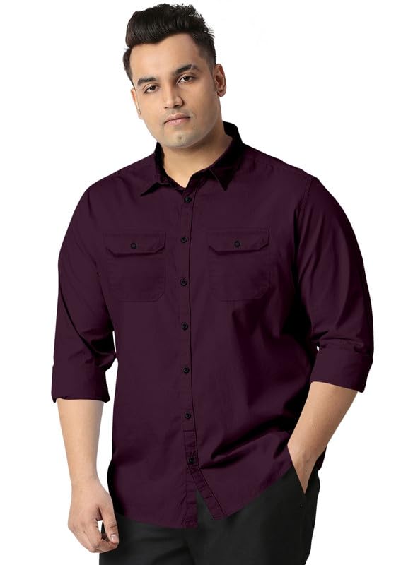 Plus Size Men's Cotton Blend Casual Shirt with 2 Front Pockets-rs_2p_Wine_Shirt_C1_80_P-image-12