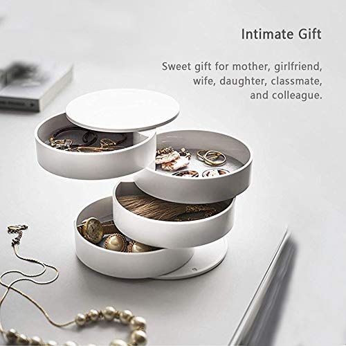 CONBOLA Jewelry Organizer, Small Jewelry Storage Box Earring Holder for Women, 5-Layer Rotating Travel Jewelry Tray Case with Lid for Bracelets Rings Bracelets, Gift for Women Teen Girls(White) - Thumbnail 3