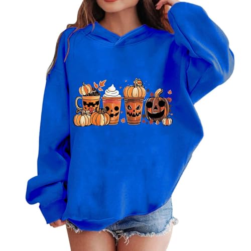 Hoodies for Teen Girls Boys Halloween Pumpkin Ghost Print Long Sleeve Kids Hooded Sweatshirts Casual Pullover Tops
