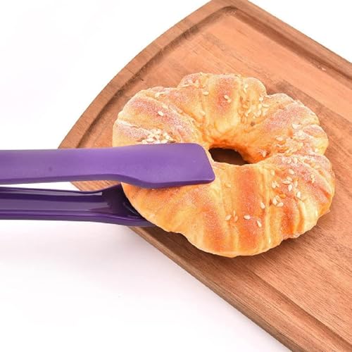 Image of 3 Piece Multifunctional Plastic Food Tongs Kitchen Bread Non-Slip Cooking Clip Clamp BBQ Salad Tools Grill Utensils - 6 /8 /10 Inch (Purple)