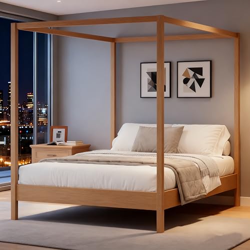 LUMISOL Canopy Bed Frame King Size, Solid Wood Four Posters Bed...