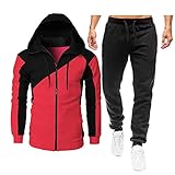 Survetement Homme Ensemble Sweatshirt 2 Pièces Sports Sweat à Capuche Zippé et Noir Pantalon Sport Jogging Sportif Slim Décontracté Pas Cher Marque Vetement Automne Hiver Rouge M NM111
