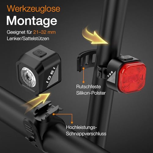Tavaler Fahrradlicht Set USB Aufladbar | StVZO Zugelassen Fahrradbeleuchtung Set | IPX5 Wasserdicht Fahradlichterset LED | Fahrrad Licht Vorne | Fahrradlicht Hinten & Rücklicht Fahrrad